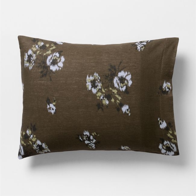 Mountain Floral Cotton Linen Burnt Green Standard Bed Pillow Sham - Image 0