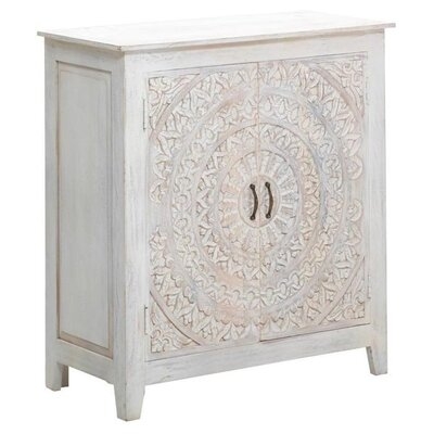 40 Inch White Washed Hand Carved Lace Mandala Design Accent Cabinet - Image 0