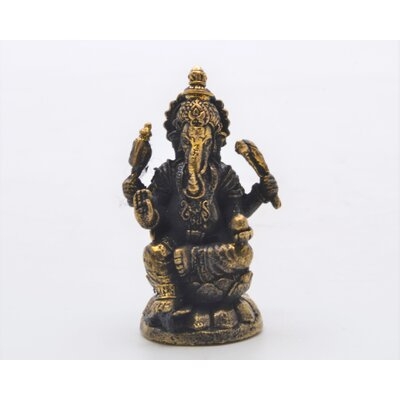 Ganesh Sittting On Lotus Figurine. Fine Hand Details On Solid Brass With Gold Patina. 1 Inch Tall - Image 0