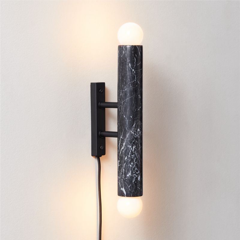 Tubular Black Marble Plug-In Sconce - Image 1