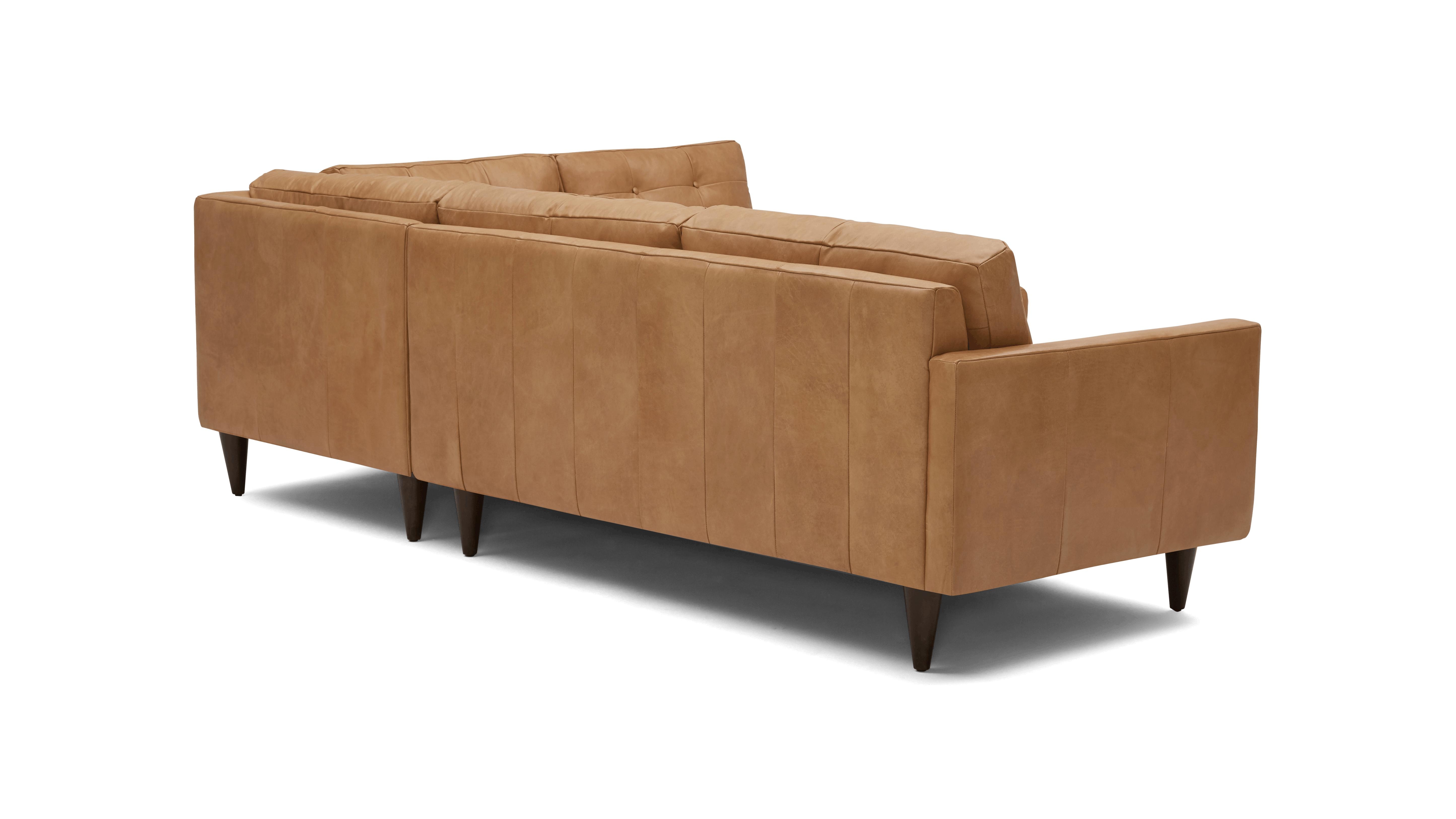 Brown Eliot Mid Century Modern Leather Sectional with Bumper - Santiago Camel - Mocha - Right - Image 3