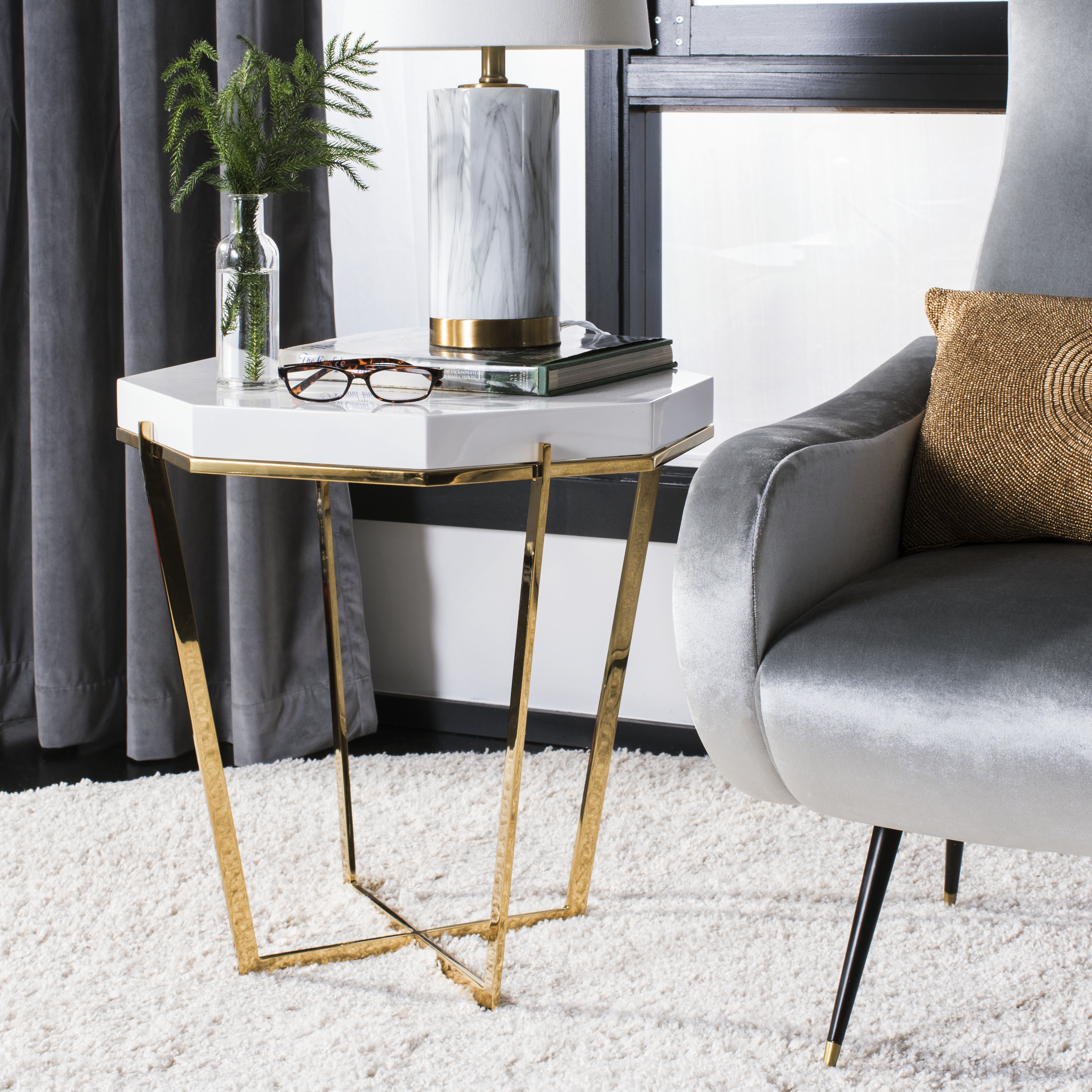 Danna Metal End Table - Gold/White - Safavieh - Image 5