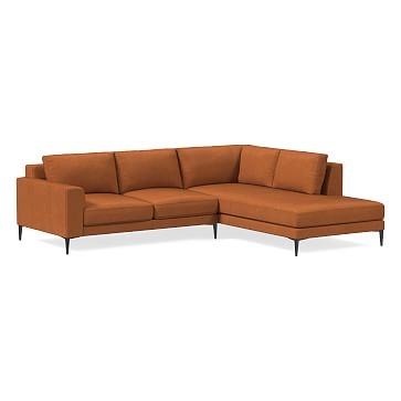 Harper Sectional Set 08: Right Arm Arm 75" Sofa, Left Arm Terminal Chaise, Poly, Saddle Leather, Slate, Antique Bronze - Image 1