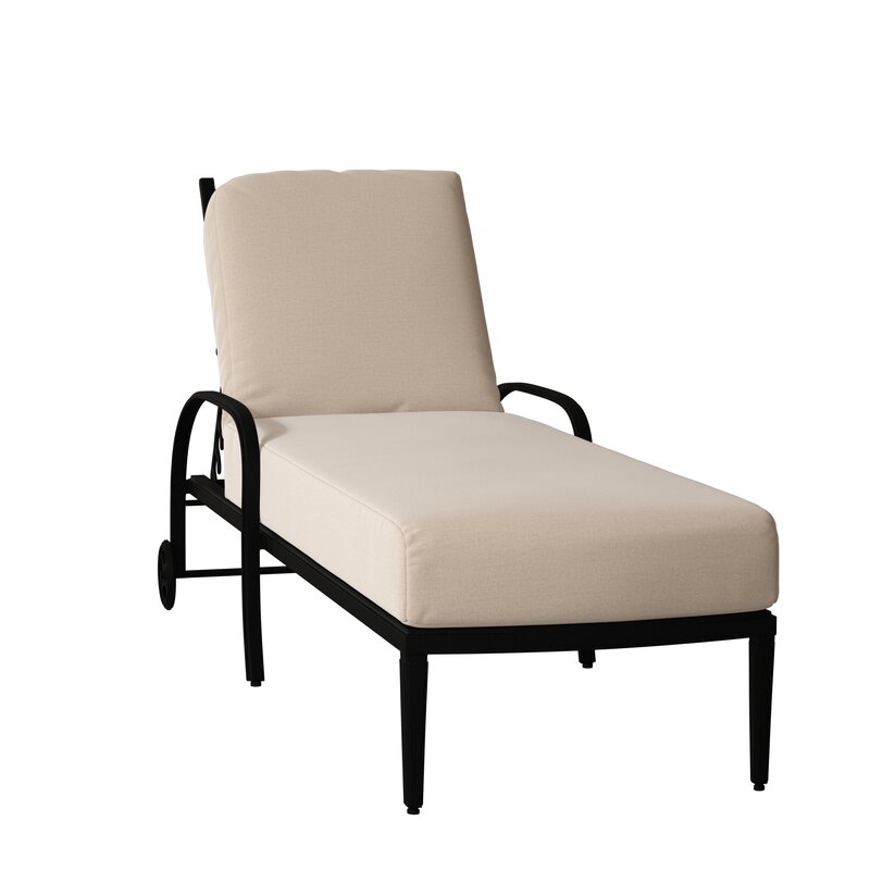 Woodard Apollo Reclining Chaise Lounge with Cushion Frame Color: Textured Black, Cushion Color: Chartres Flax - Image 0