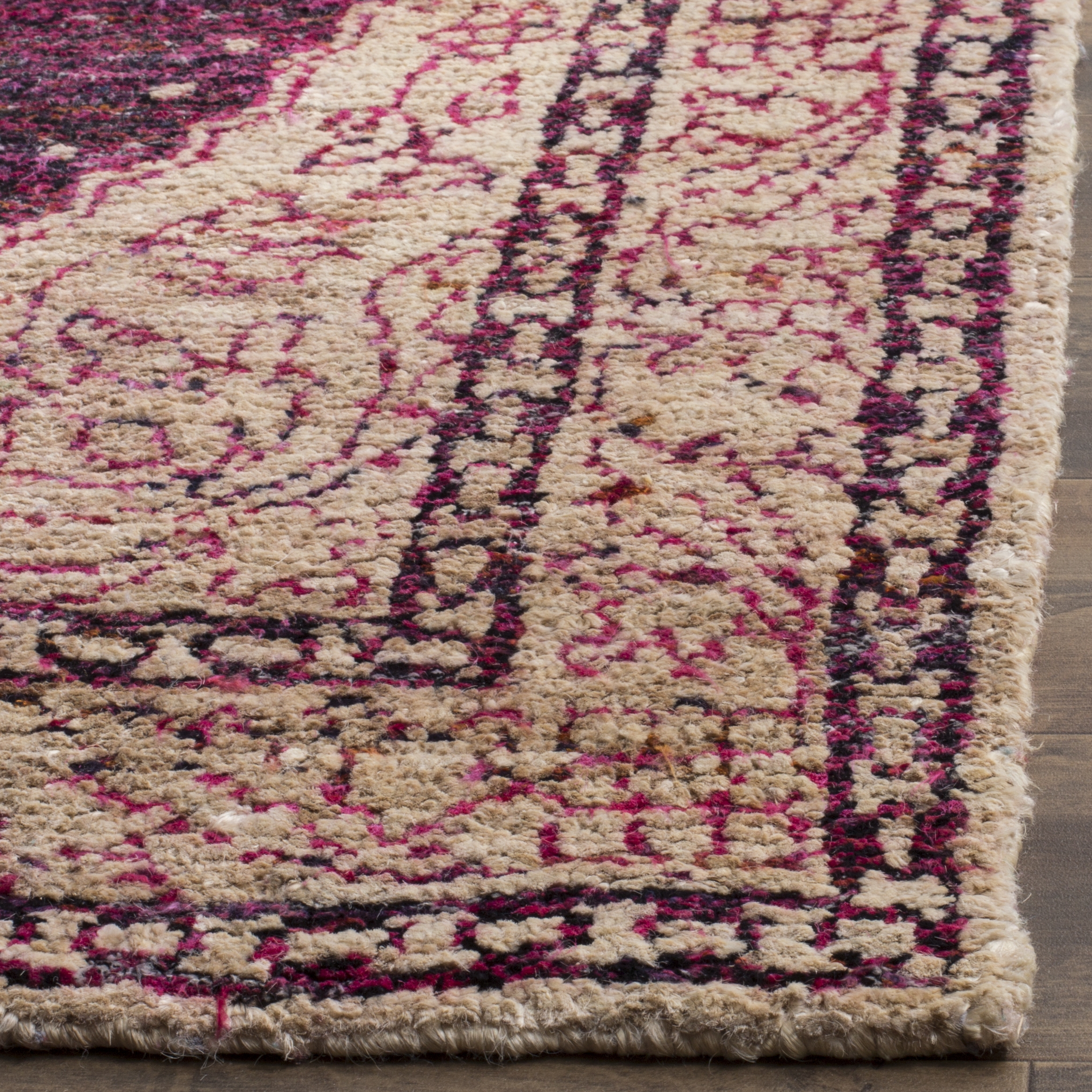 Arlo Home Hand Knotted Area Rug, TGR604A, Fuchsia/Beige,  4' X 6' - Image 1