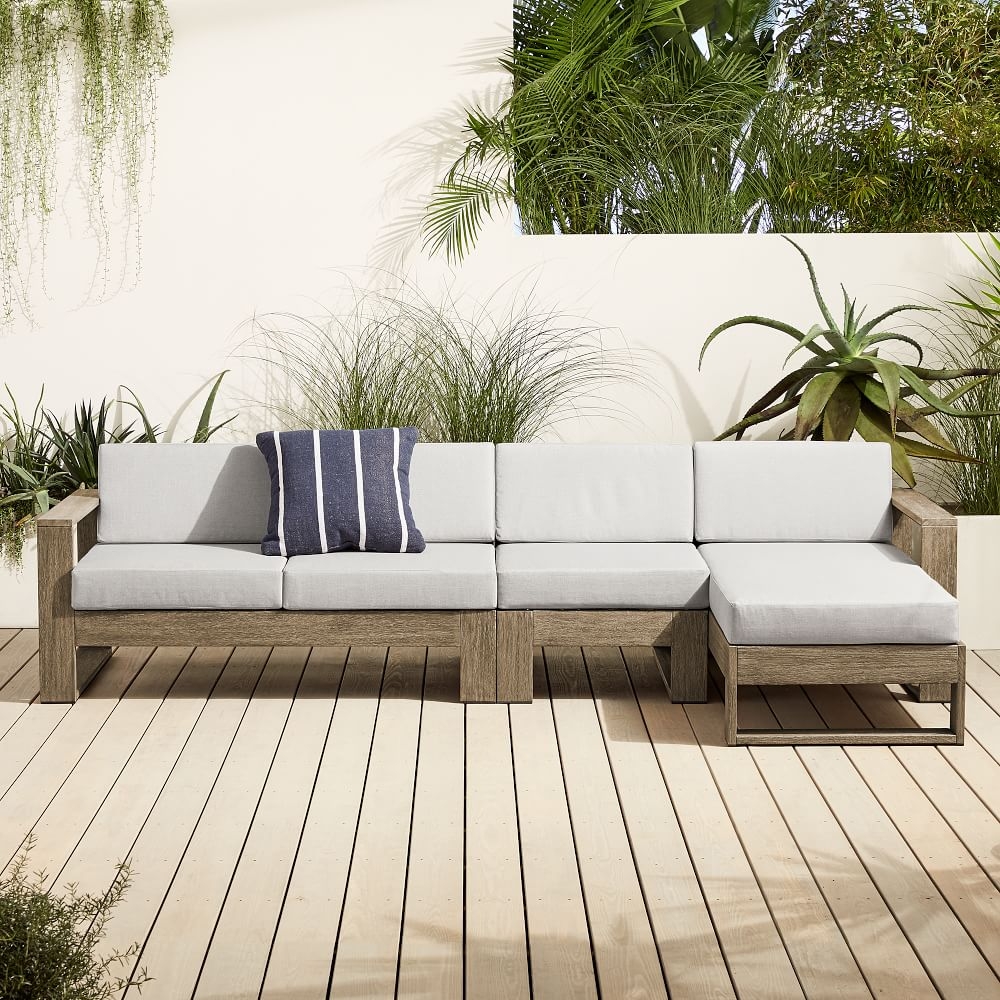 Portside Outdoor 120 in 3-Piece Chaise Sectional, Driftwood - Image 1