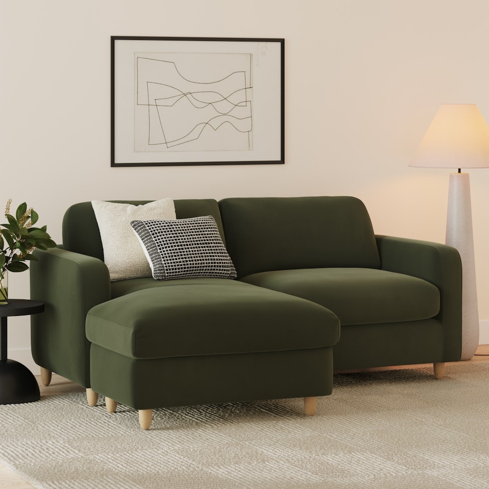 Vati 80" Velvet Left Storage Sectional -  Natural Oak and ale Fir Green - Image 0