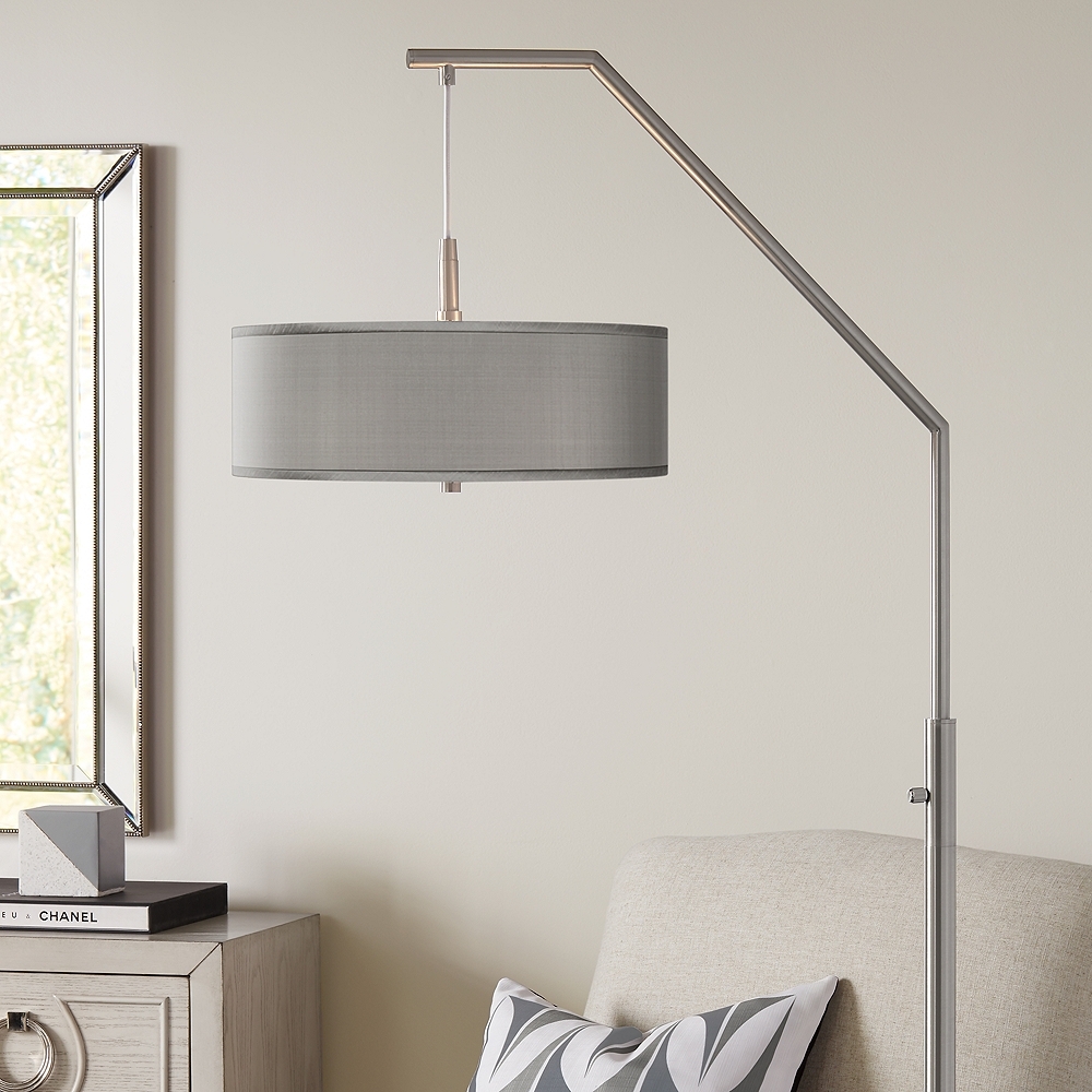 Gray Faux Silk Modern Arc Floor Lamp - Style # 81C93 - Image 0