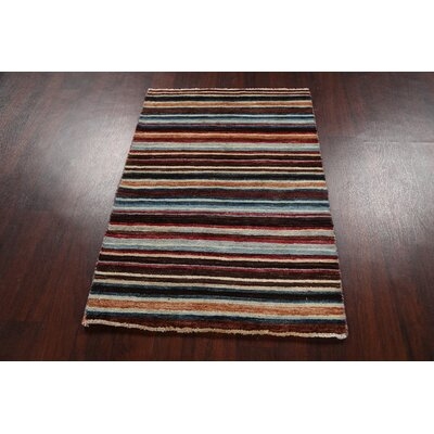 One-of-a-Kind Hand-Knotted New Age 2'10" x 4' Wool Area Rug in Brown/Blue - Image 0