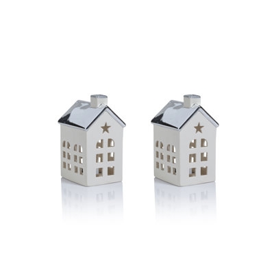 Lilou 2-Piece Set Porcelain LED House with Roof