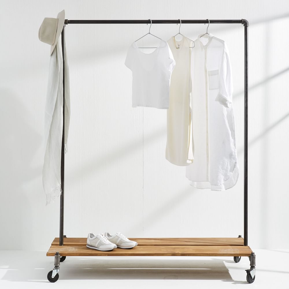 Monroe Trades Clothing Rack + Distressed Wood Platform, 67" H X 19" D, With Hook - Image 0