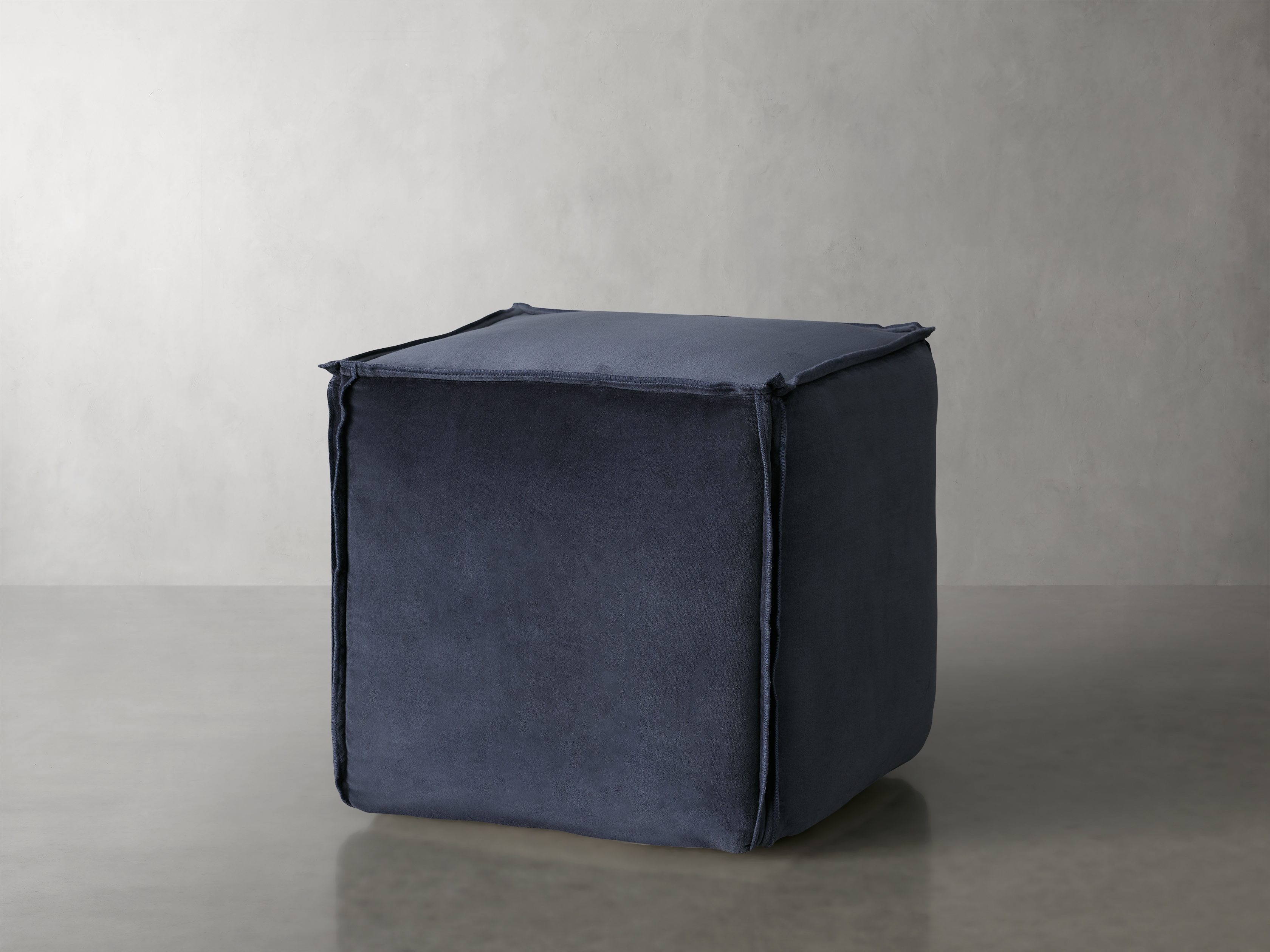 Washed Square Pouf Velvet in Blue  Indigo - Image 0