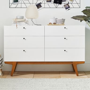 west elm x pbt Modern 6-Drawer Wide Dresser, White/Pecan - Image 1