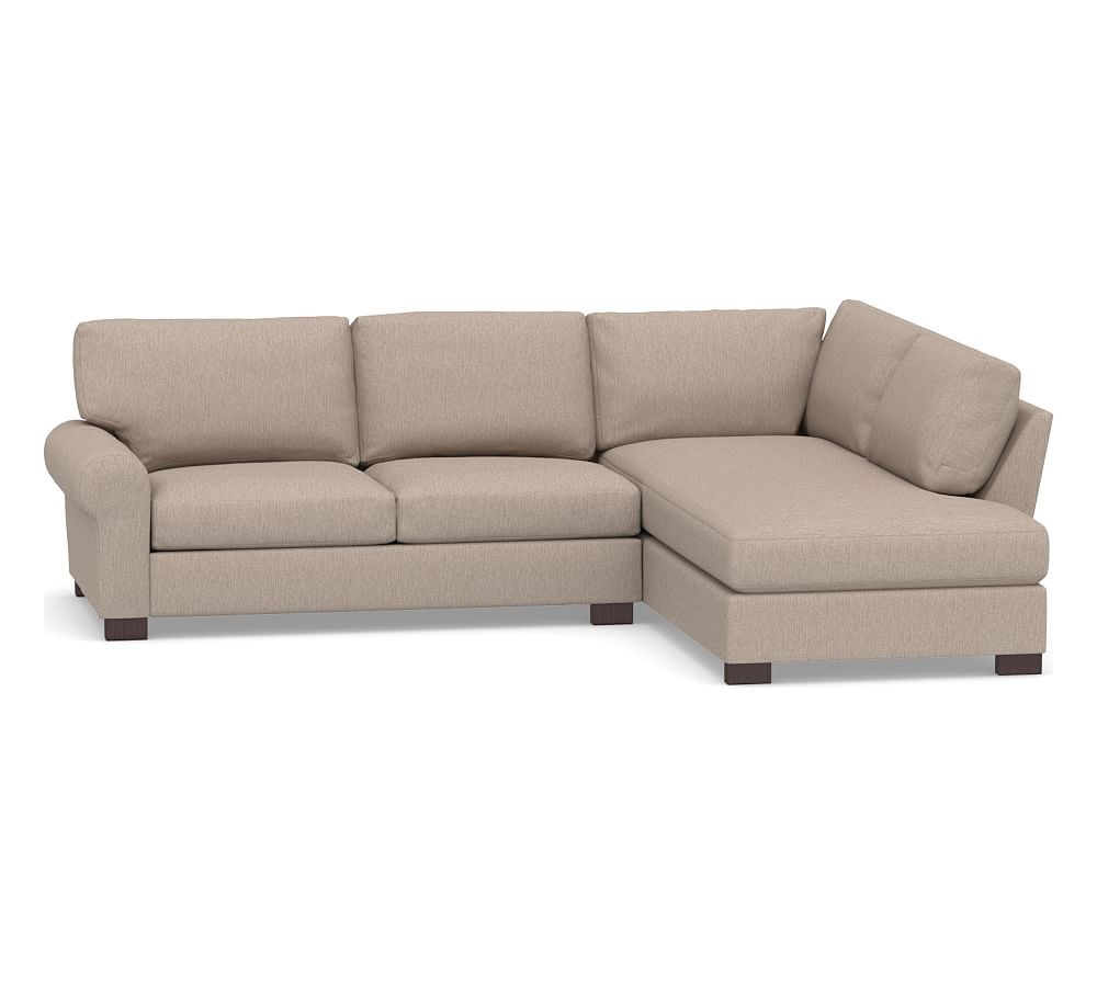 Turner Roll Arm Upholstered Left Loveseat Return Bumper Sectional, Down Blend Wrapped Cushions, Sunbrella(R) Performance Sahara Weave Mushroom - Image 0