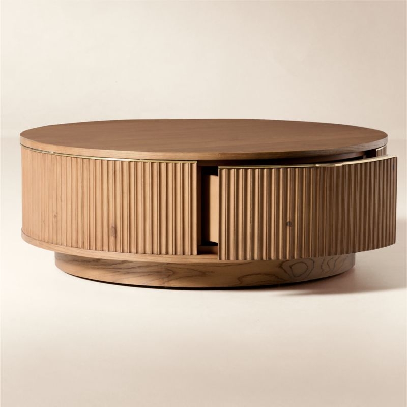 Davison 40" Round Fluted Oak Coffee Table - Image 5