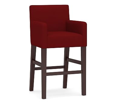 PB Classic Upholstered Counter Height Bar Stool, Espresso Legs, Twill Sierra Red - Image 0
