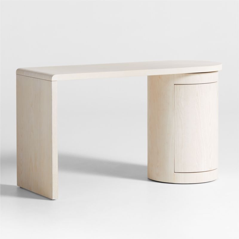 Twist 52" Whitewashed Ash Wood Rotating Small Desk with Storage - Image 4