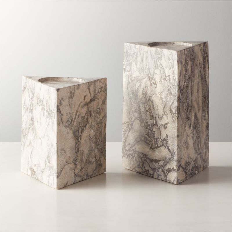 Trig Grey Marble Pillar Triangle Candle Holder Small - Image 4