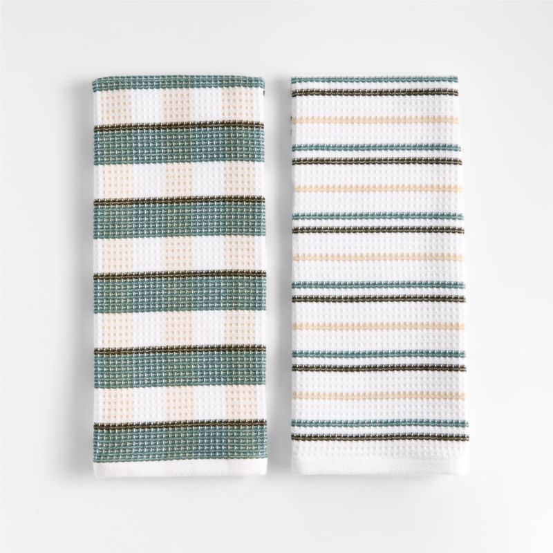 Waffle-Terry Plaid & Stripe Pendula Green Organic Cotton Kitchen Towels, Set of 2 - Image 2