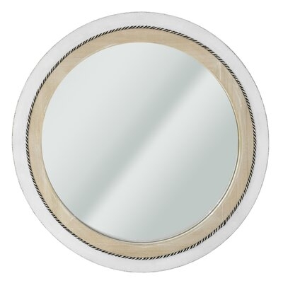 Rustic Whitewashed And Neutral Wood Framed Round Wall Mirror With Inlaid Rope - Image 0