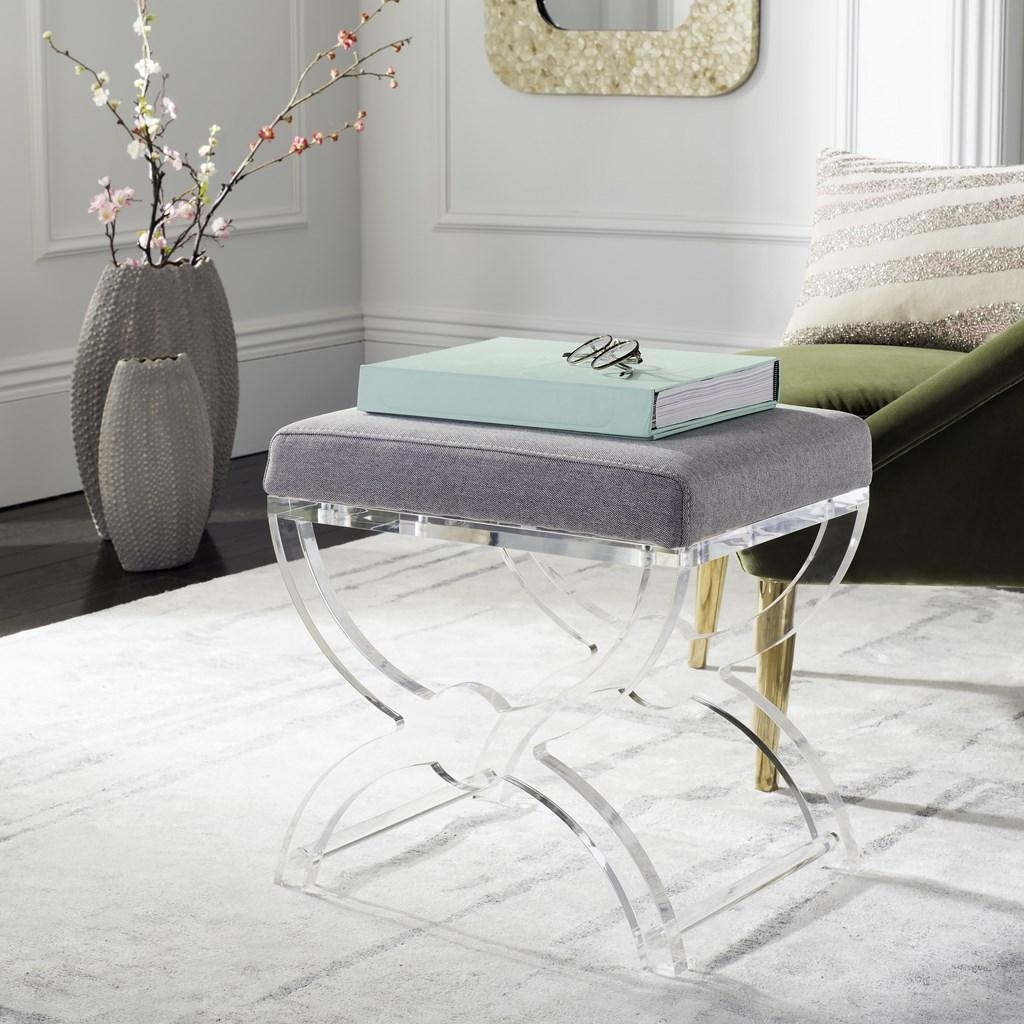 Delfina Acrylic Ottoman - Grey/Clear - Safavieh - Image 1