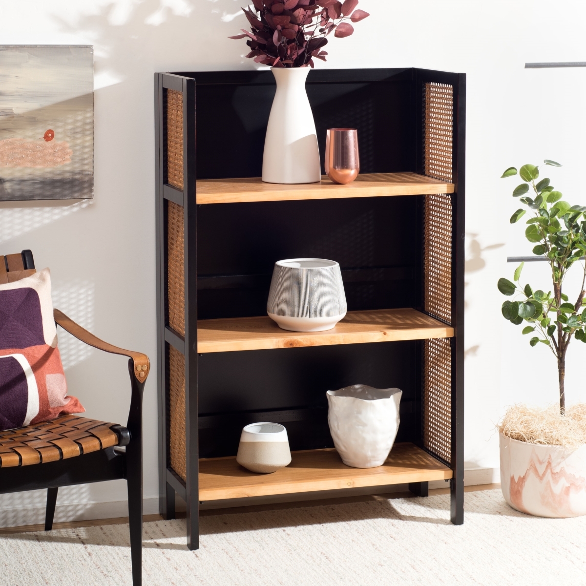 Franz 3 Shelf Open Top Etagere - Black / Natural - Safavieh - Image 1