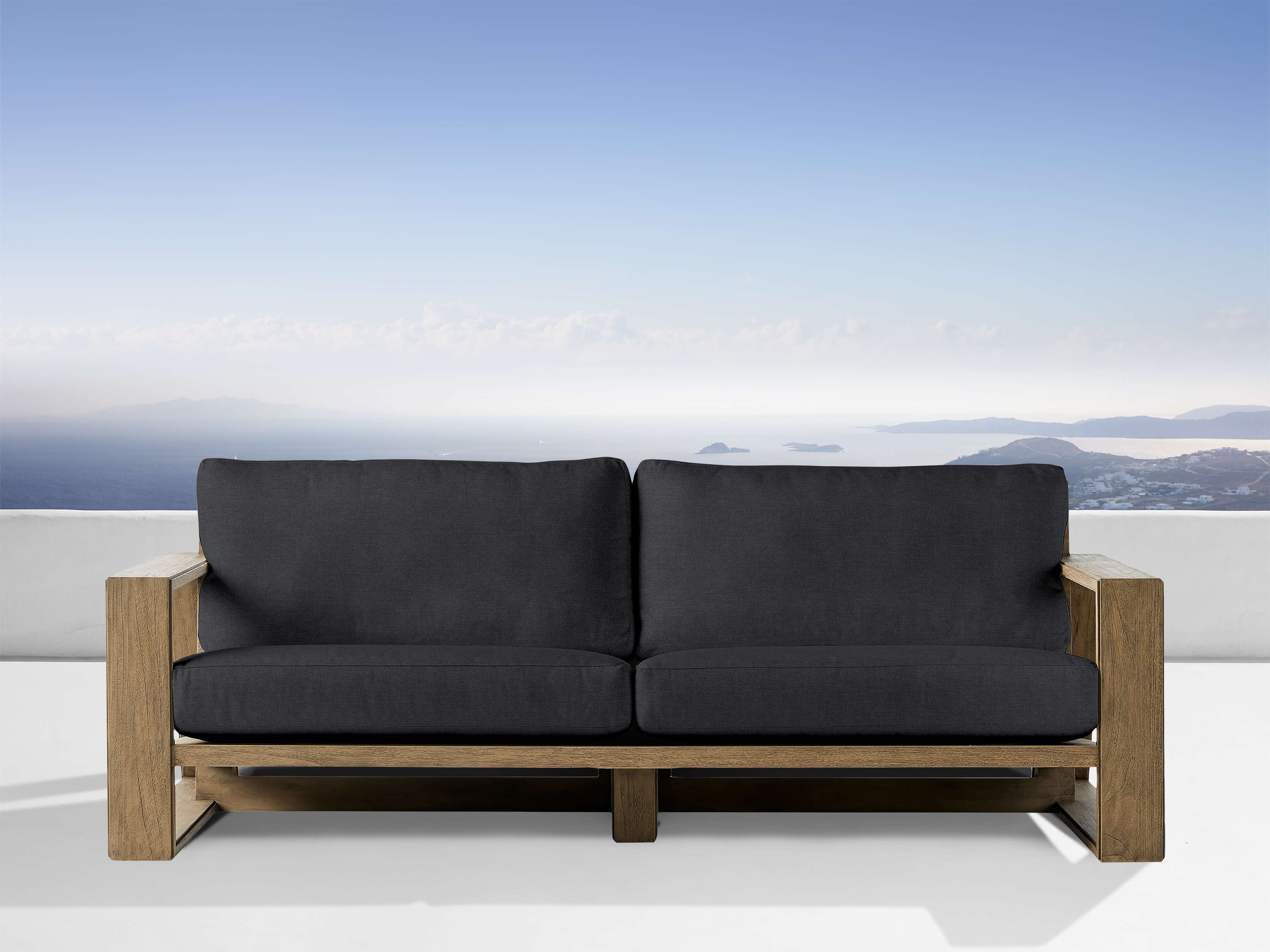 Canyon Outdoor Sofa Teak in Natural  Rosemount Graphite/Weathered Fawn 86" - Image 0