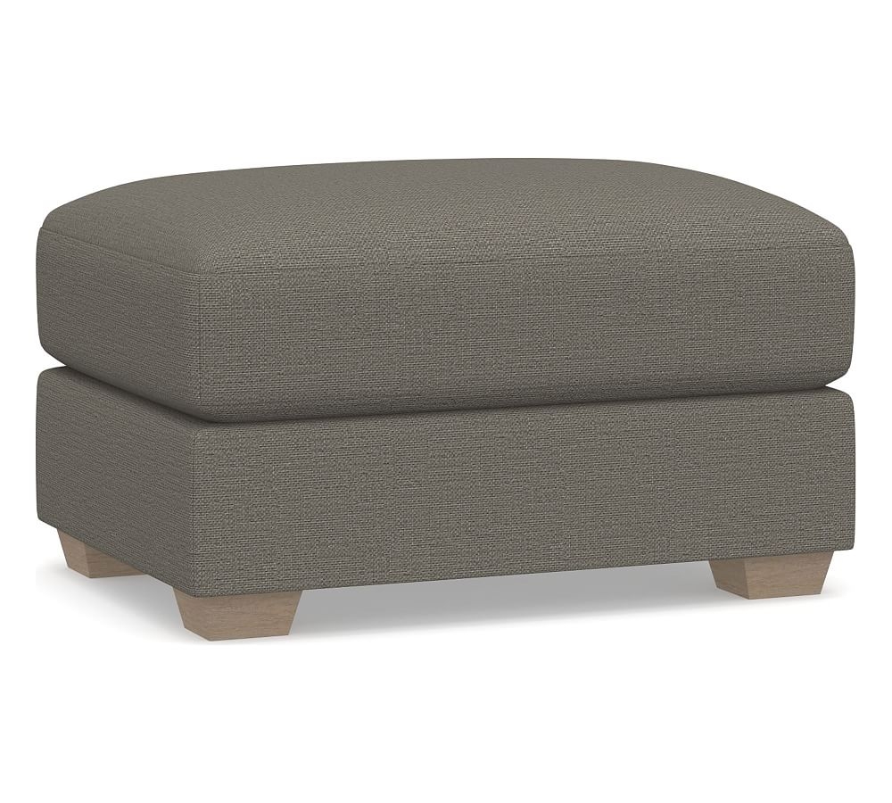 Canyon Upholstered Ottoman, Polyester Wrapped Cushions, Chunky Basketweave Metal - Image 0