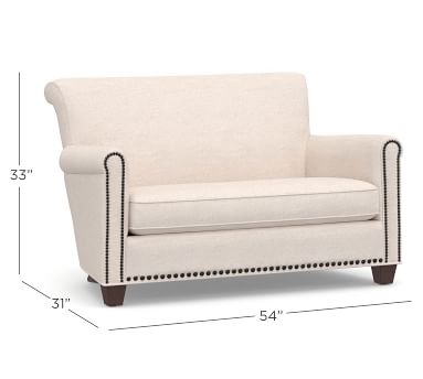 Irving Roll Arm Upholstered Settee with Nailheads, Polyester Wrapped Cushions, Performance Heathered Basketweave Alabaster White - Image 2