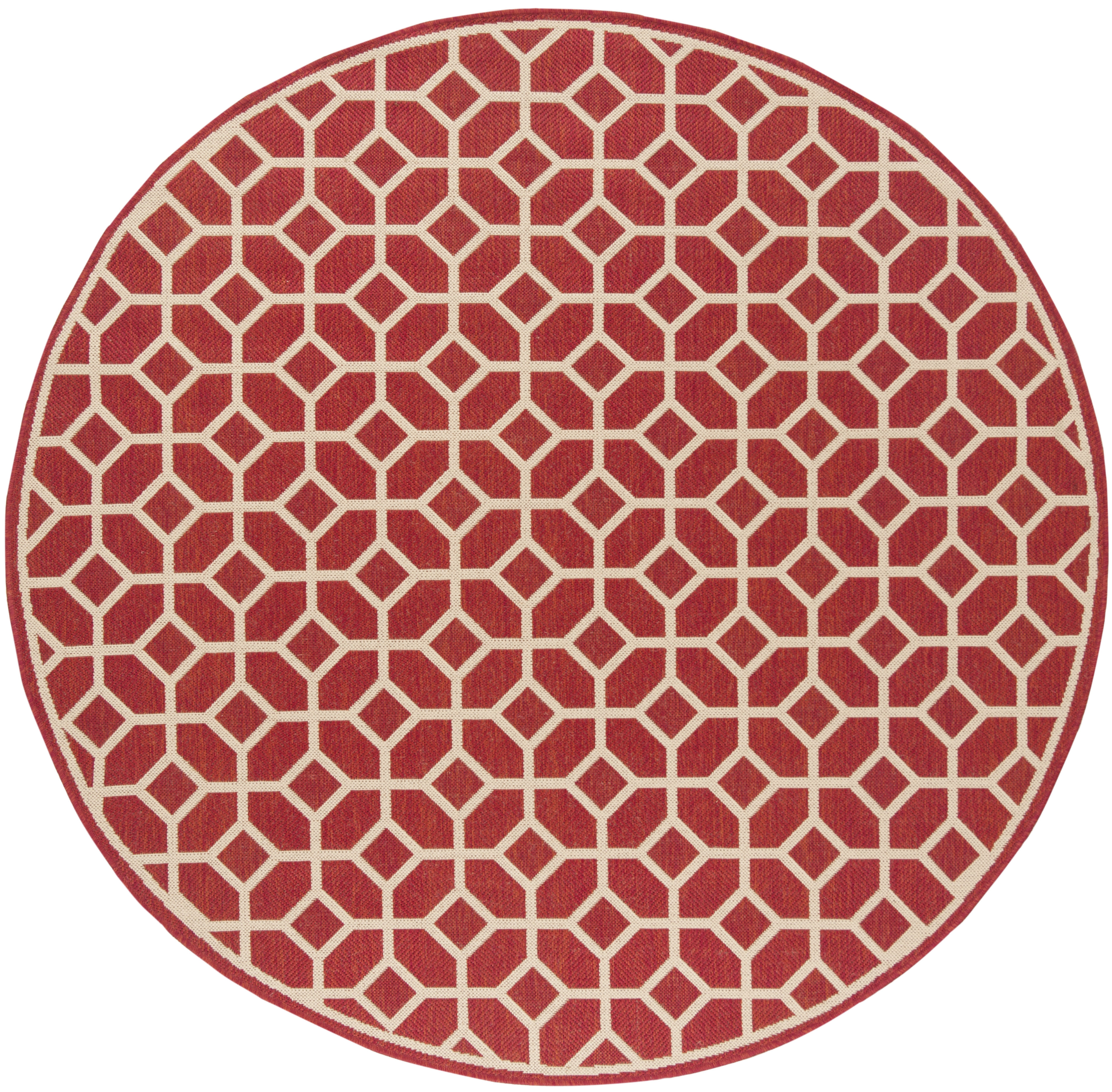 Arlo Home Indoor/Outdoor Woven Area Rug, LND127Q, Red/Cream,  6' 7" X 6' 7" Round - Image 0