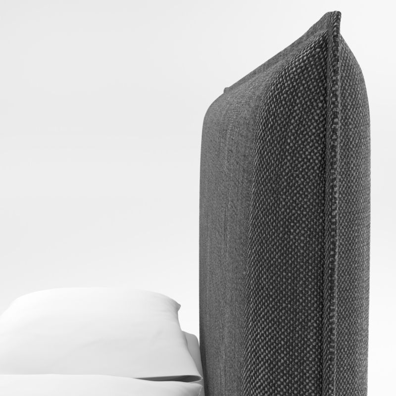 Arvada 54" Charcoal Grey King Upholstered Headboard with Batten White Oak Bed Base - Image 1