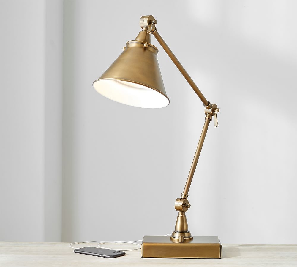 Architect's Adjustable USB Task Table Lamp, Brass - Image 0
