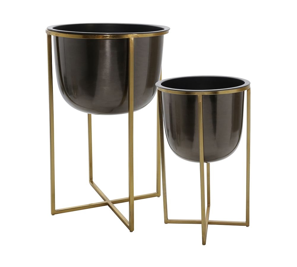 Watson Metal Raised Planter with Gold Stand, Set of 2 - Image 0