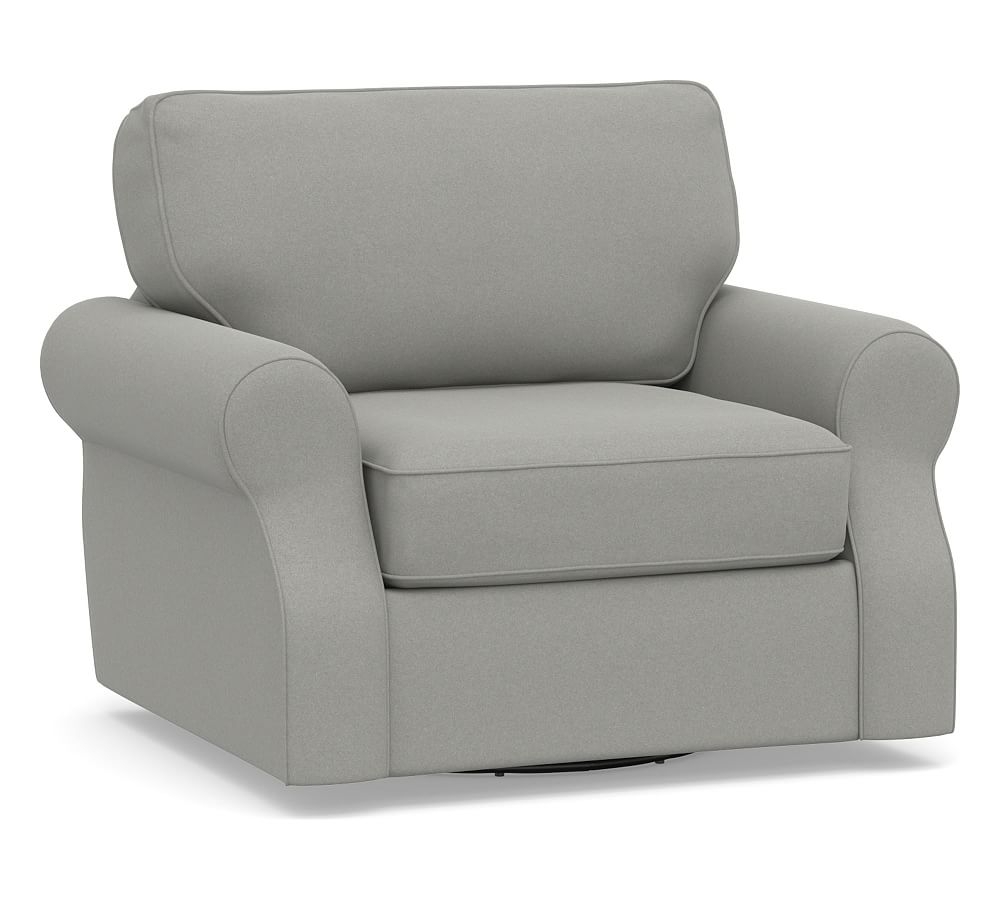 SoMa Fremont Roll Arm Upholstered Swivel Armchair, Polyester Wrapped Cushions, Performance Everydaysuede(TM) Metal Gray - Image 0