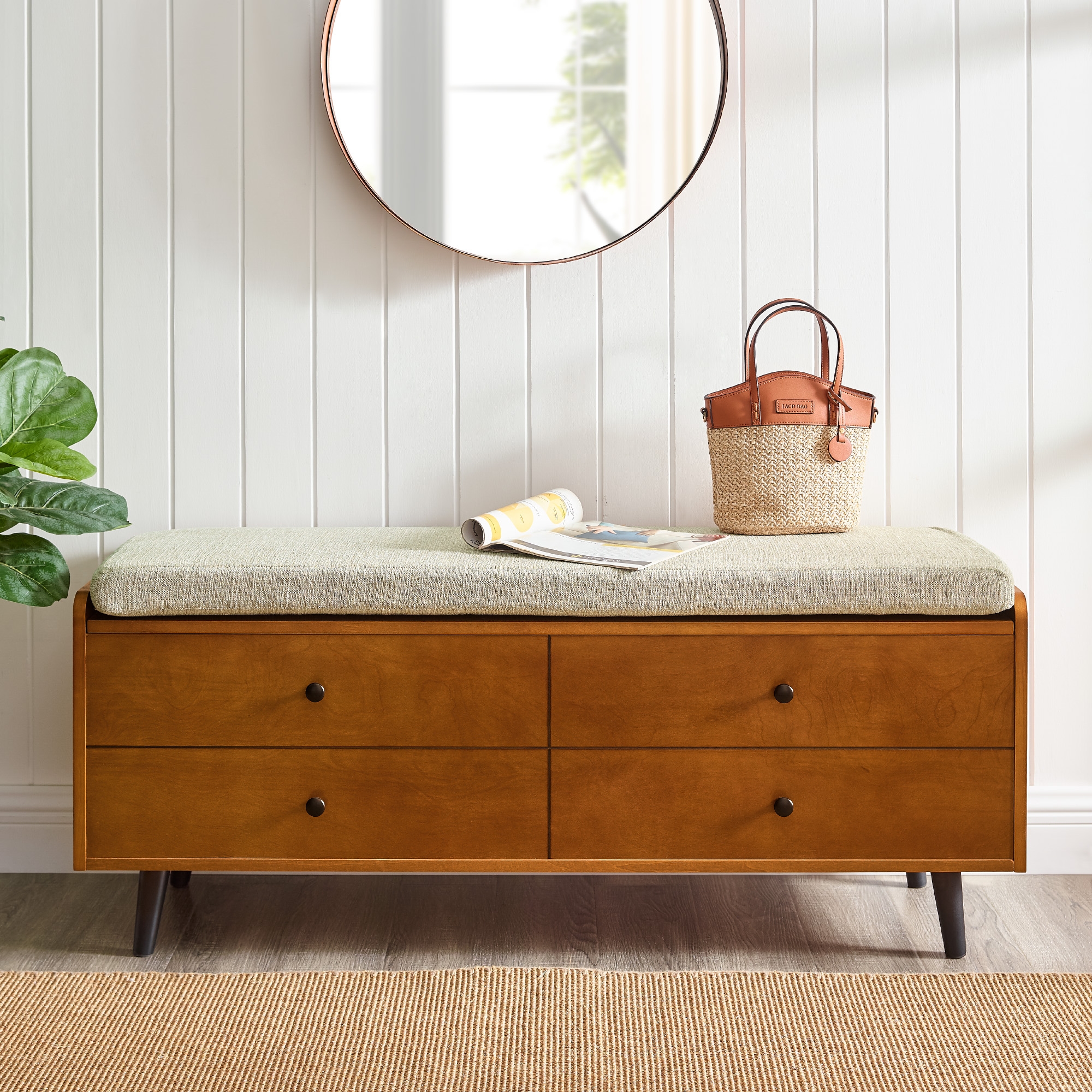 46" Mid Century Storage Bench with Cushion - Acorn/Tan - Image 5