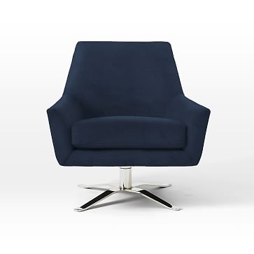 Lucas Swivel Base Chair, Performance Velvet, Ink Blue - Image 0