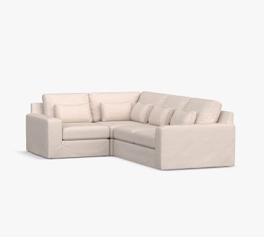 Big Sur Square Arm Slipcovered Deep Seat Right Arm 3-Piece Corner Sectional with Bench Cushion, Down Blend Wrapped Cushions, Brushed Crossweave Light Gray - Image 1