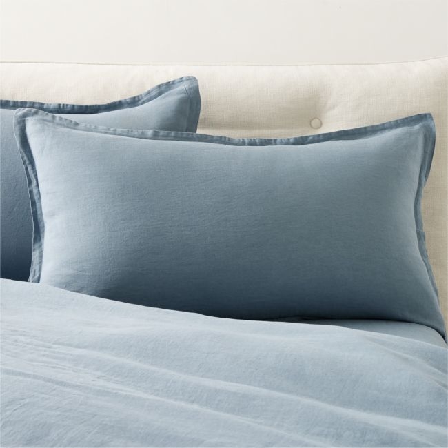 EUROPEAN FLAX™-Certified Linen Slate Blue King Pillow Shams Set of 2 - Image 0