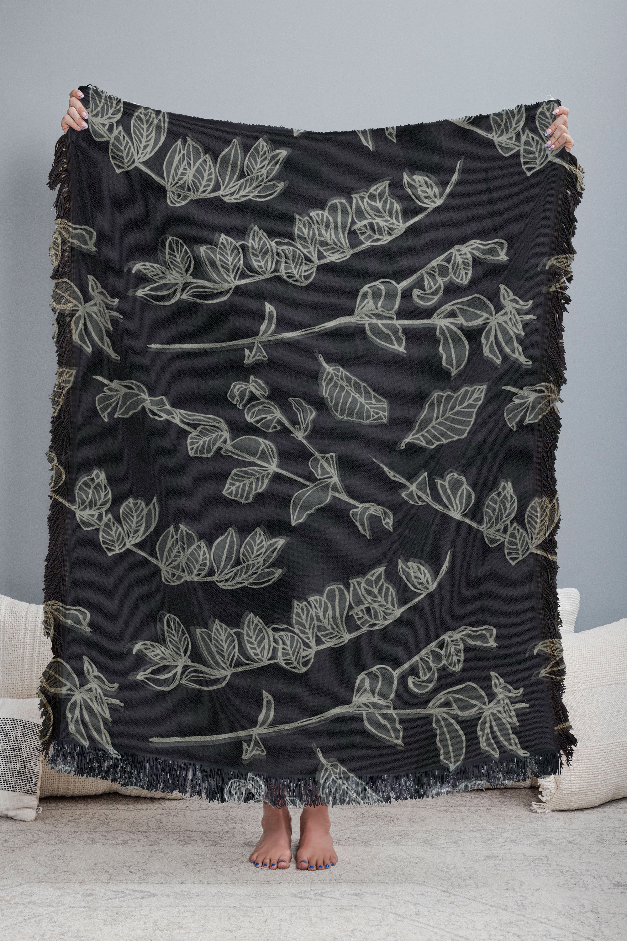 Sketched Nature Branches 1 by Mareike Boehmer - Woven Throw Blanket 60" x 50" - Image 2