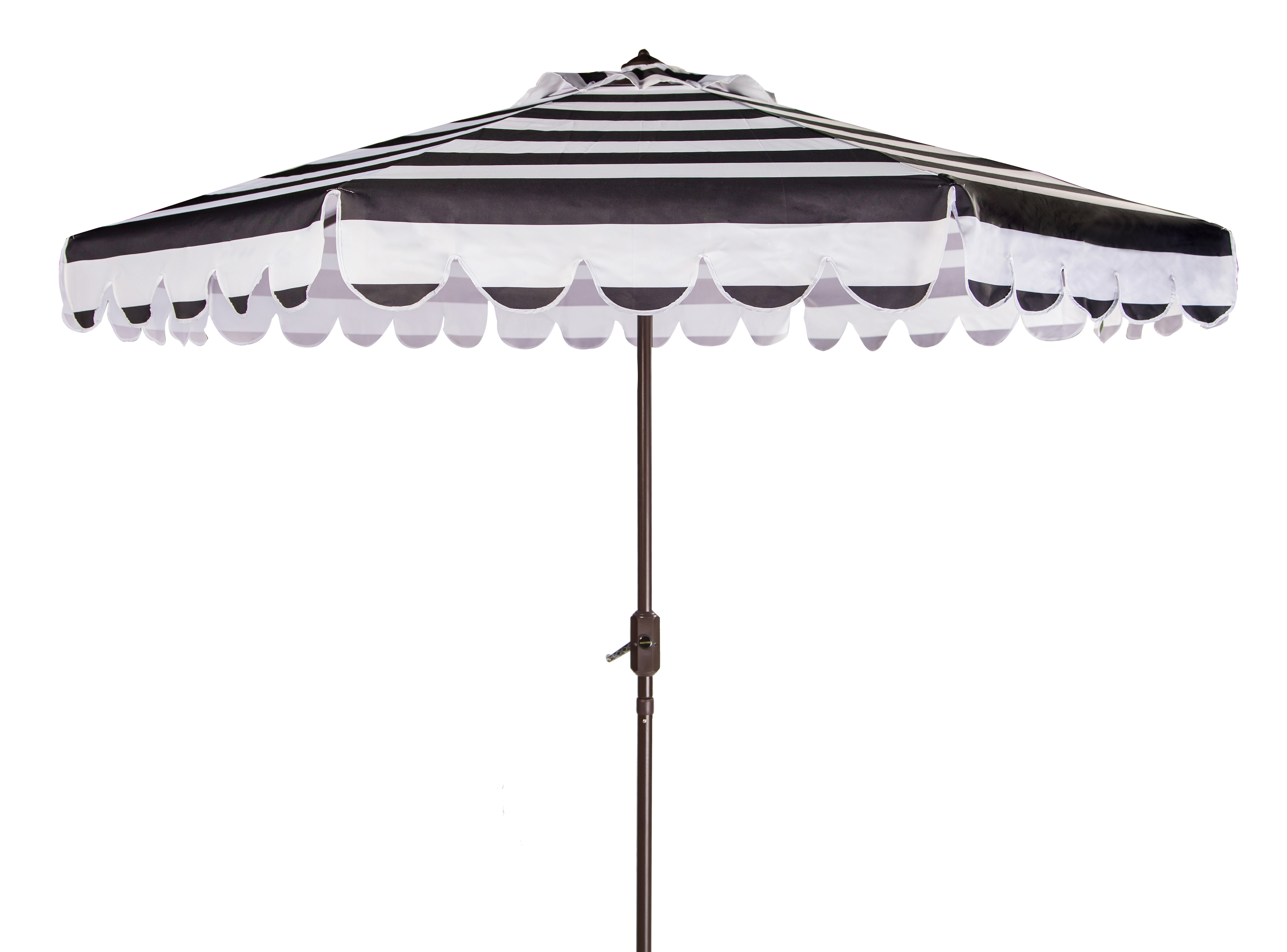 Maui Single Scallop Striped 9Ft Crank Push Button Tilt Umbrella - Black/White - Safavieh - Image 0