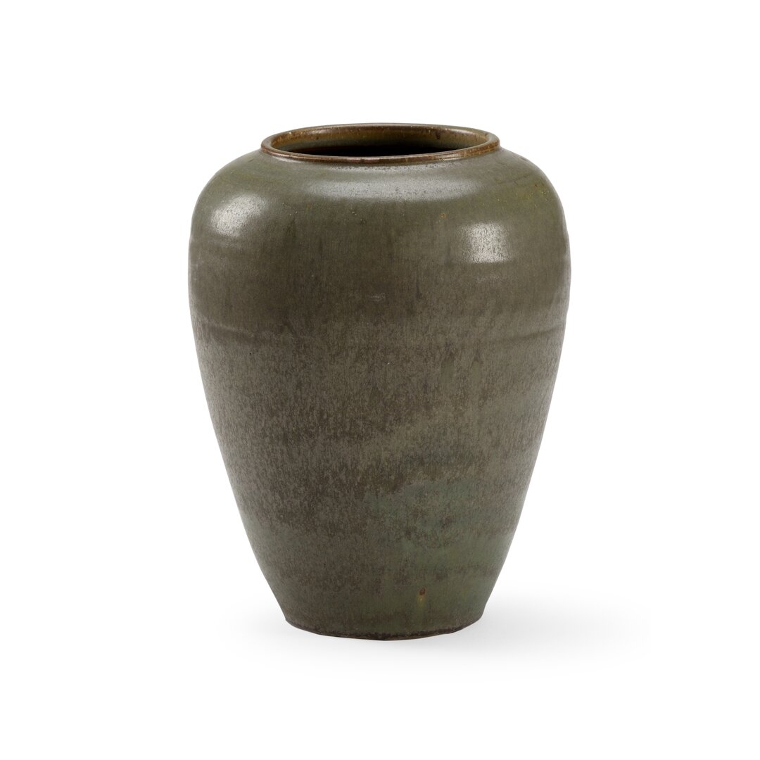 Chelsea House Japanese Antique Moss Glaze 12"" Ceramic Table Vase - Image 0