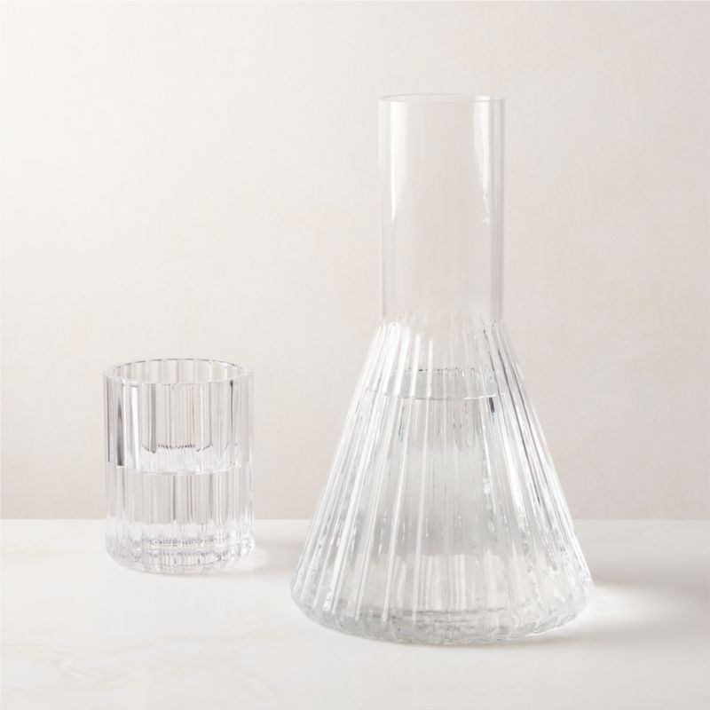 Aleric Ribbed Glass Carafe and Cup - Image 1
