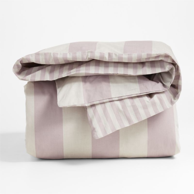 Riviera Plum Rose and Oatmeal Reversible Stripe Organic Cotton Kids Full/Queen Duvet Cover - Image 2