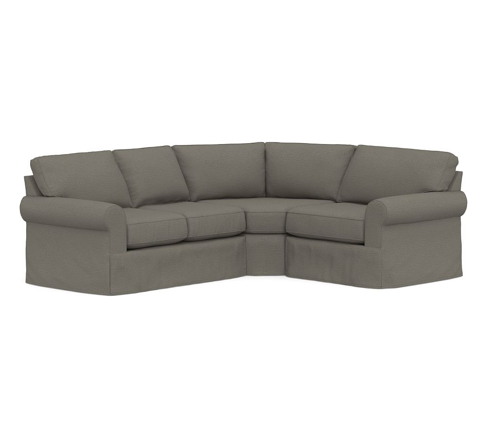 Buchanan Roll Arm Slipcovered Left Arm 3-Piece Wedge Sectional, Polyester Wrapped Cushions, Chunky Basketweave Metal - Image 0