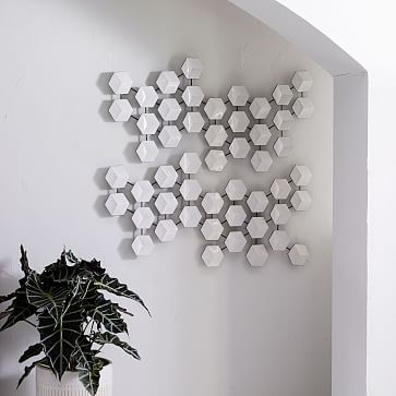 Geometric Ceramic Tile Art, White, Large - Image 1