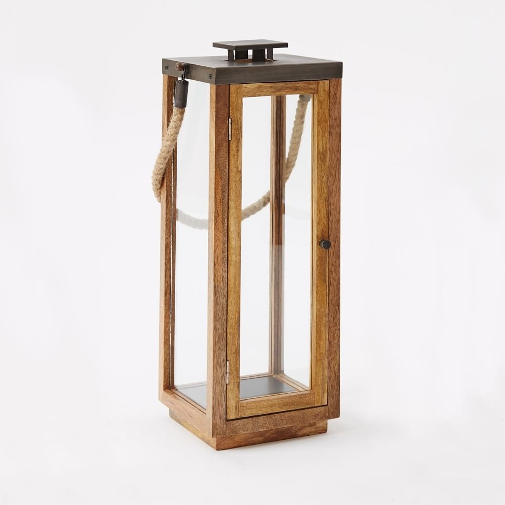 Wood + Rope Lantern, Natural/Gray, Tall - Image 0