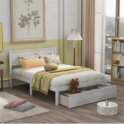 Full Size Platform Bed With Under-Bed Drawers, Bed, Solid Wood Bed, Bed With Drawer Store(Gray) - Image 0