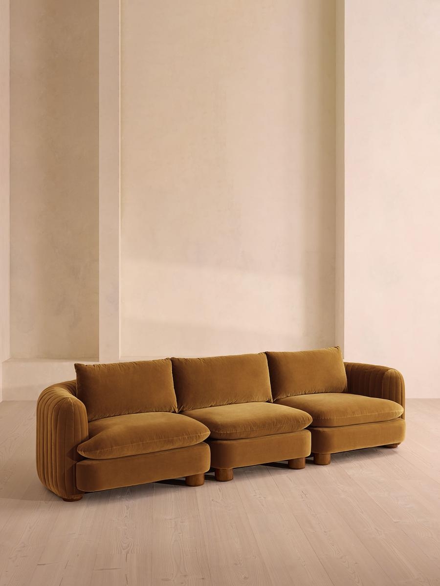 Vivienne Deeper Sit Sectional Sofa, Four Seater, Velvet Mustard US - Image 0