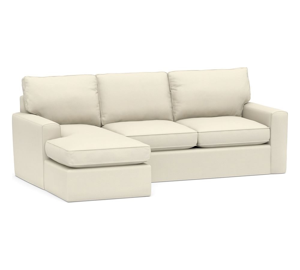 Pearce Square Arm Slipcovered Right Arm Loveseat with Chaise Sectional, Down Blend Wrapped Cushions, Park Weave Ivory - Image 0