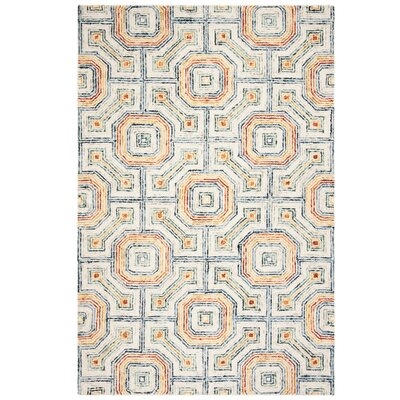 Aldwich Geometric Handmade Tufted Wool Blue Area Rug - Image 0